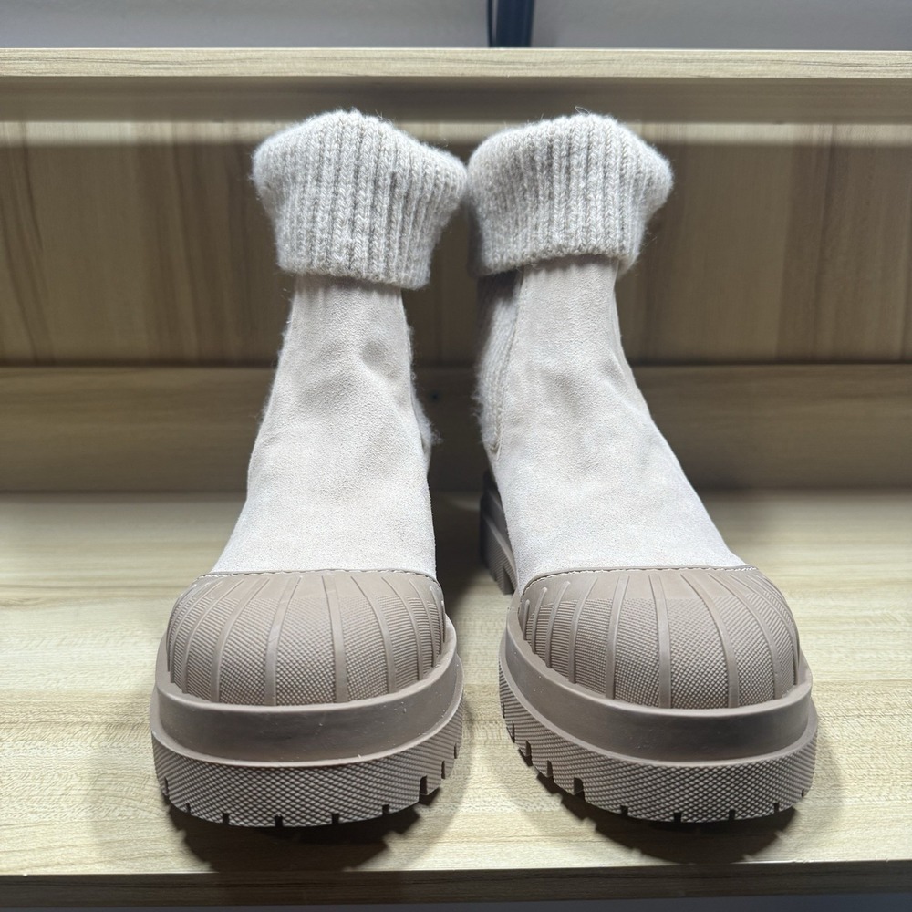 Sam Edelman Steele‎ Knit Chelsea Boot Chunky Lug Sole Suede Leather Cozy Tan 10 - Picture 4 of 9